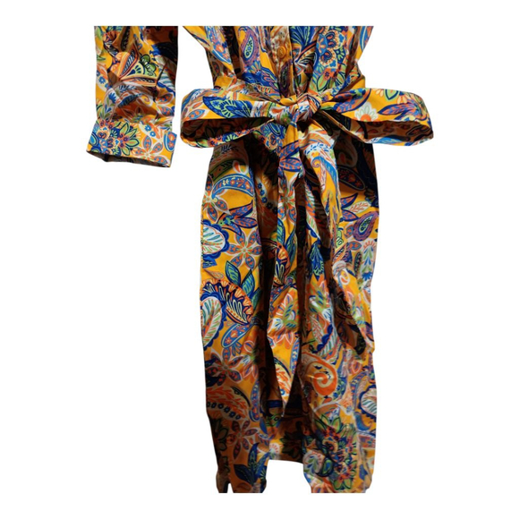 Tyler Boe Ziva Paisley Belted Shirtdres Half Placket Classic Collar - Picture 8 of 14